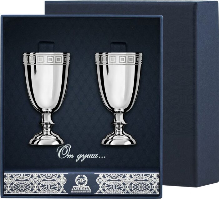 Набор рюмок для водки из серебра №1 с рисунком "Квадрат" на 2 персоны - артикул: AK01533 | Мосподарок 