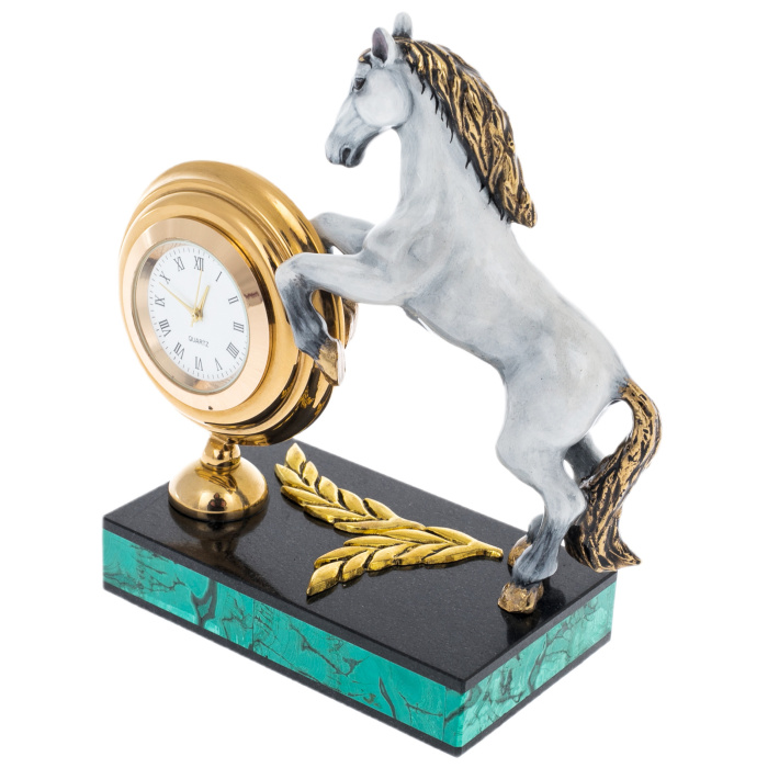 Часы "Лошадь" на подставке из малахита, Златоуст - артикул: 301600 | Мосподарок 
