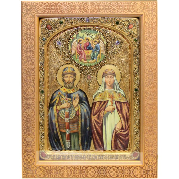 Живописная икона на кипарисе "Петр и Февронья" - артикул: 819486 | Мосподарок 