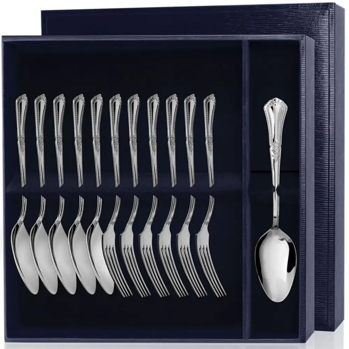 Серебряный десертный набор "Фаворит": вилка и ложка, на 6 персон - артикул: AK01197 - стоимость: 178 500 руб. Серебряный десертный набор "Фаворит": вилка и ложка, на 6 персон - артикул: AK01197 | Мосподарок