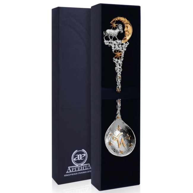 Серебряная чайная ложка "Зодиак - Козерог" с позолотой Серебряная чайная ложка "Зодиак - Козерог" с позолотой