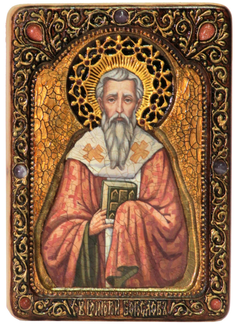 Живописная икона "Святитель Григорий Богослов" на кипарисе