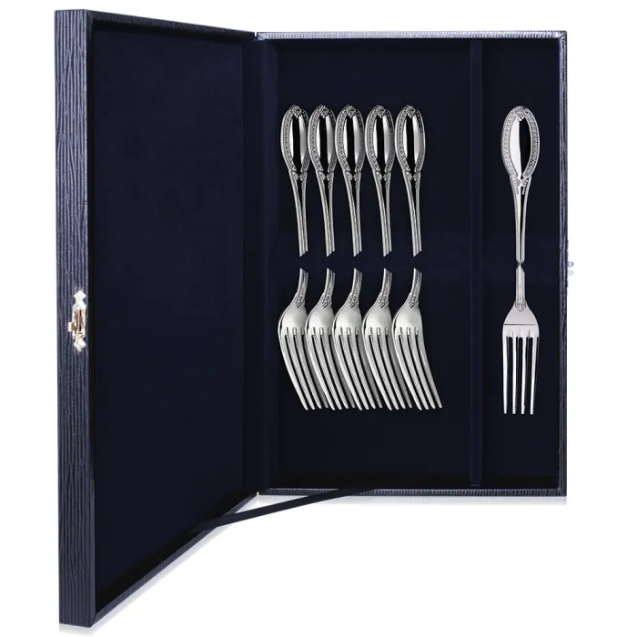 Серебряный набор десертных вилок "Император" на 6 персон - артикул: AK01215 - стоимость: 79 000 руб. Серебряный набор десертных вилок "Император" на 6 персон - артикул: AK01215 | Мосподарок