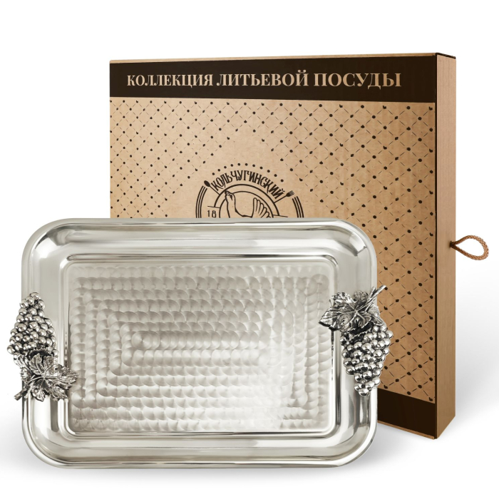 Посеребренный поднос с накладками "Виноград" кованый - артикул: AK01740 | Мосподарок 