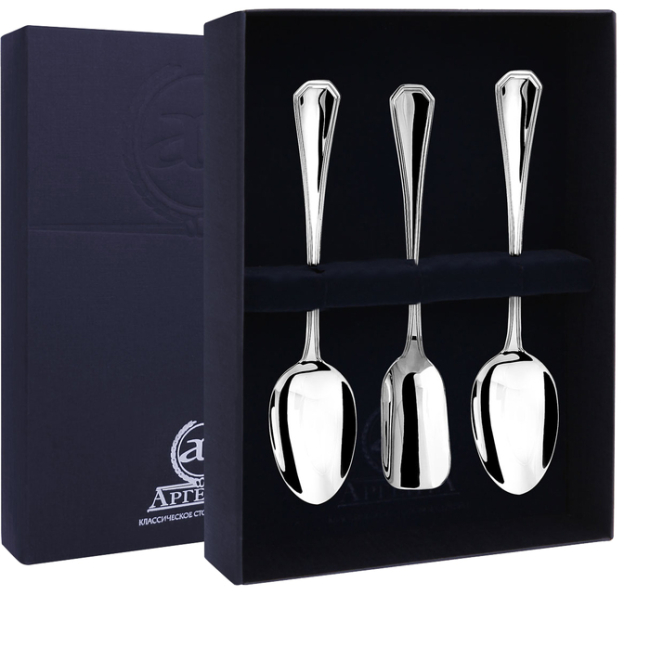 Серебряный чайный  набор "Элегант": ложка, совок для сахара Серебряный чайный  набор "Элегант": ложка, совок для сахара