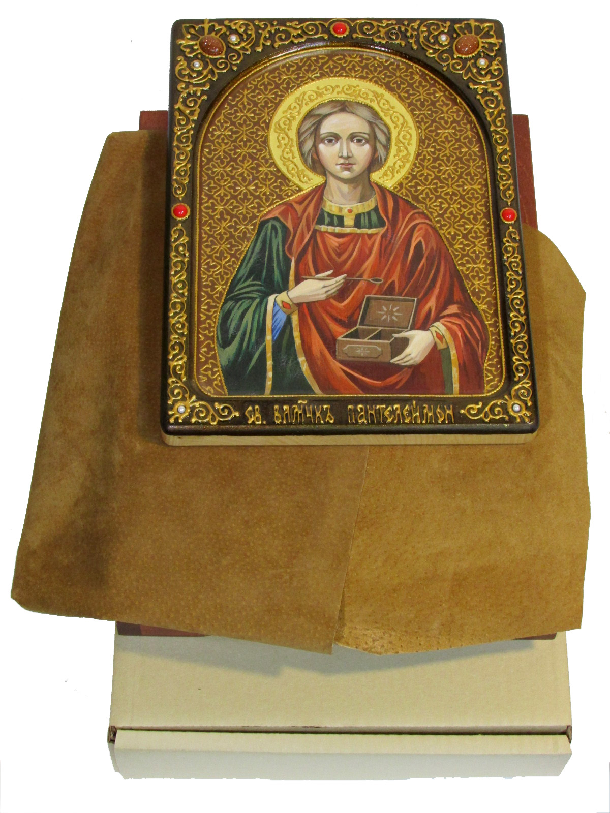 Живописная икона "Святой Великомученик и Целитель Пантелеймон" на кипарисе - купить в Москве | Мосподарок 