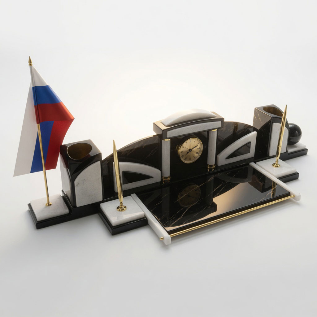 Настольный набор из обсидиана и мрамора "Россия" - артикул: AR1311 | Мосподарок 