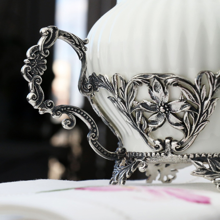 Серебряная сахарница "Симфония" с чернением - артикул: AK01406 | Мосподарок 