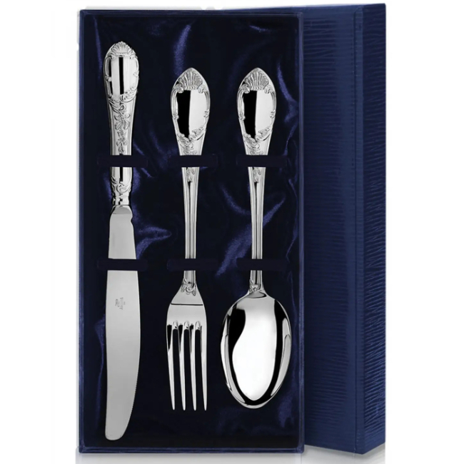 Набор из 3 столовых серебряных приборов "Престиж": вилка, ложка, нож, на 1 персону