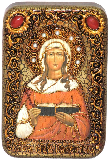 Настольная икона "Святая мученица Валентина Кесарийская" на мореном дубе