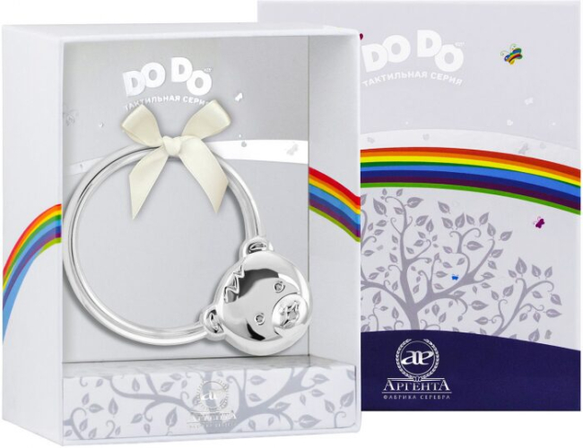 Детская серебряная погремушка DODO "Мишка" на кольце