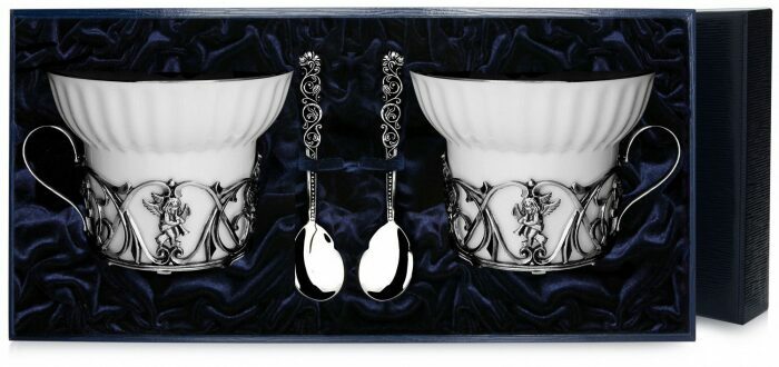 Набор чайных чашек из серебра "Ангел": ложка, чашка - артикул: AK01405 | Мосподарок 