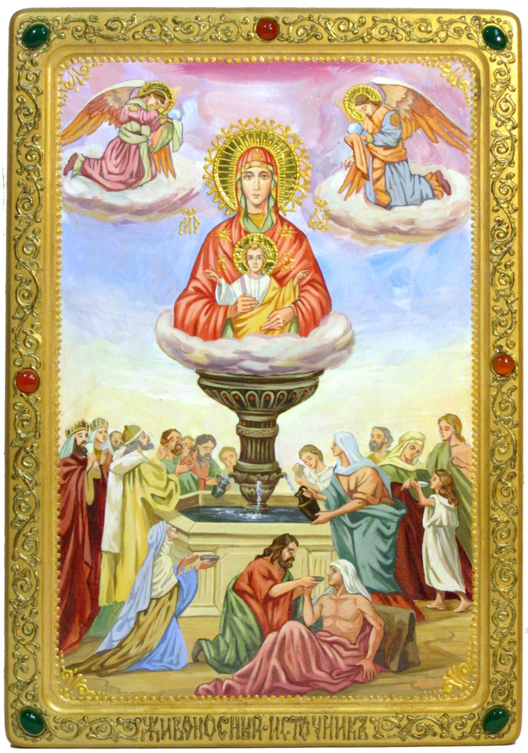 Живописная икона Образ Божией Матери "Живоносный источник" на кипарисе в березовом киоте - купить в Москве | Мосподарок 