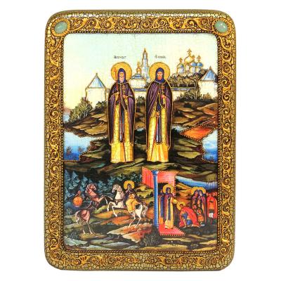 Аналойная икона "Святые преподобные Александр и Андрей Радонежские" на мореном дубе