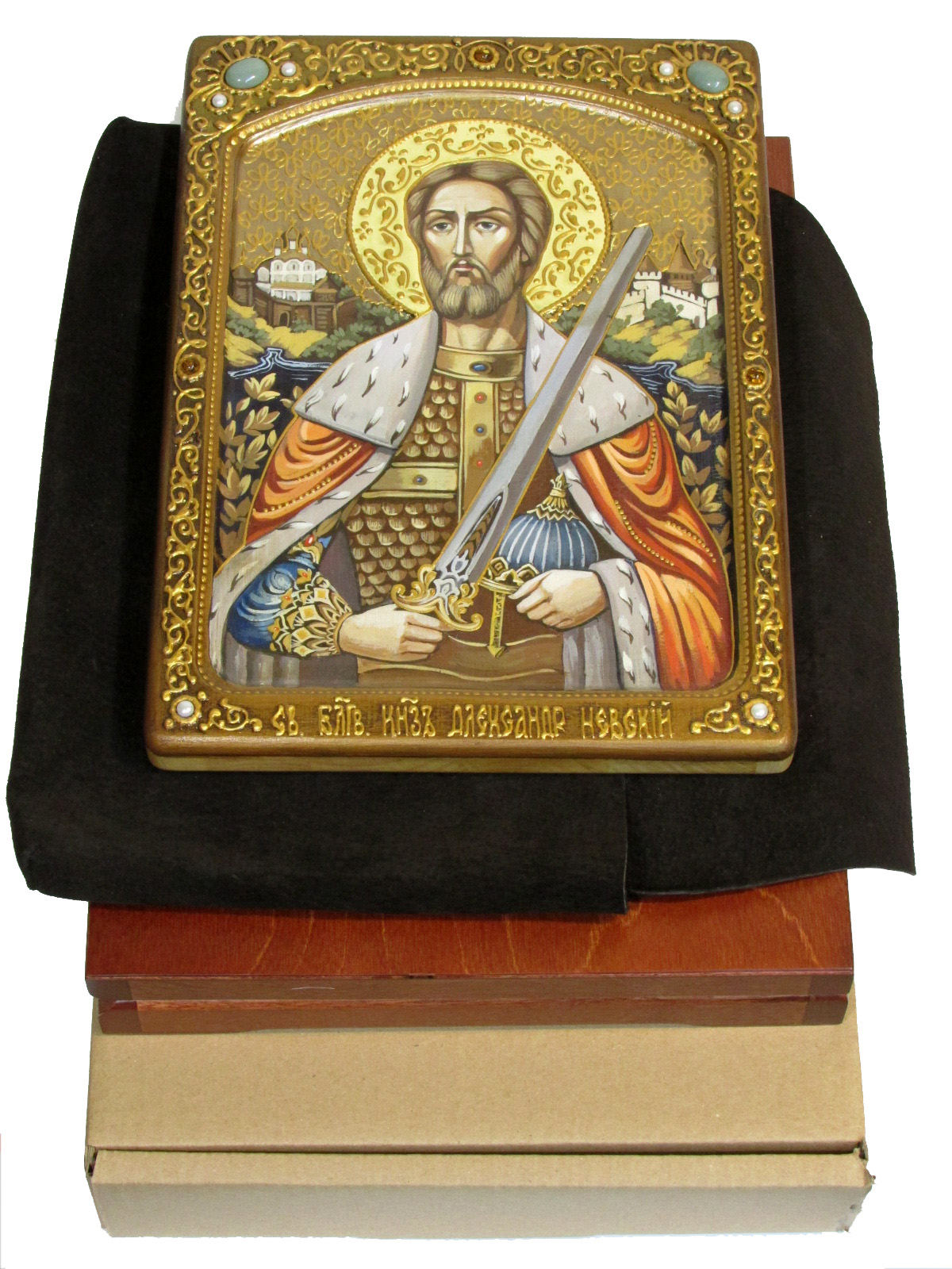Живописная икона "Святой благоверный князь Александр Невский" на кипарисе - купить в Москве | Мосподарок 