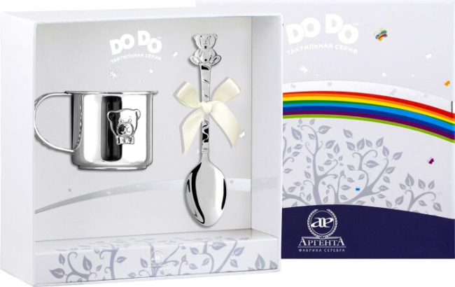 Набор детский серебряный DODO "Мишка - малыш" 2 предмета