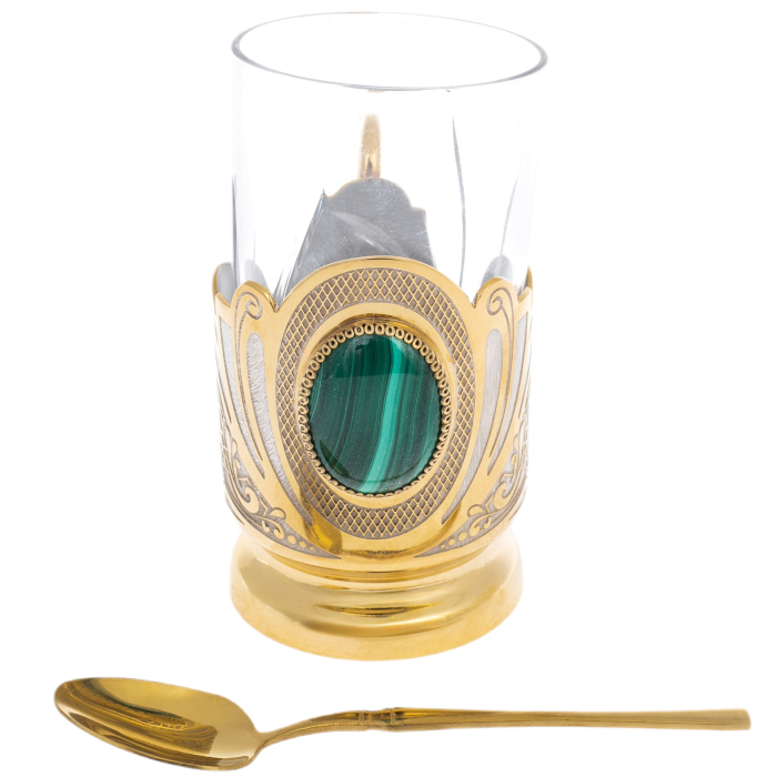 Подстаканник с малахитом "Украшенный" Златоуст - артикул: 301121 | Мосподарок 