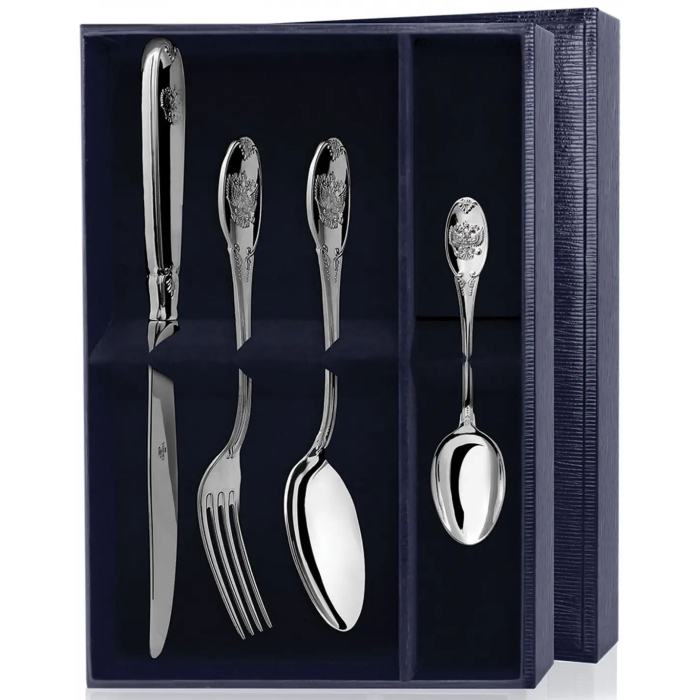 Набор из 4 столовых серебряных приборов "Единство" на 1 персону - артикул: AK01391 - стоимость: 71 000 руб. Набор из 4 столовых серебряных приборов "Единство" на 1 персону - артикул: AK01391 | Мосподарок