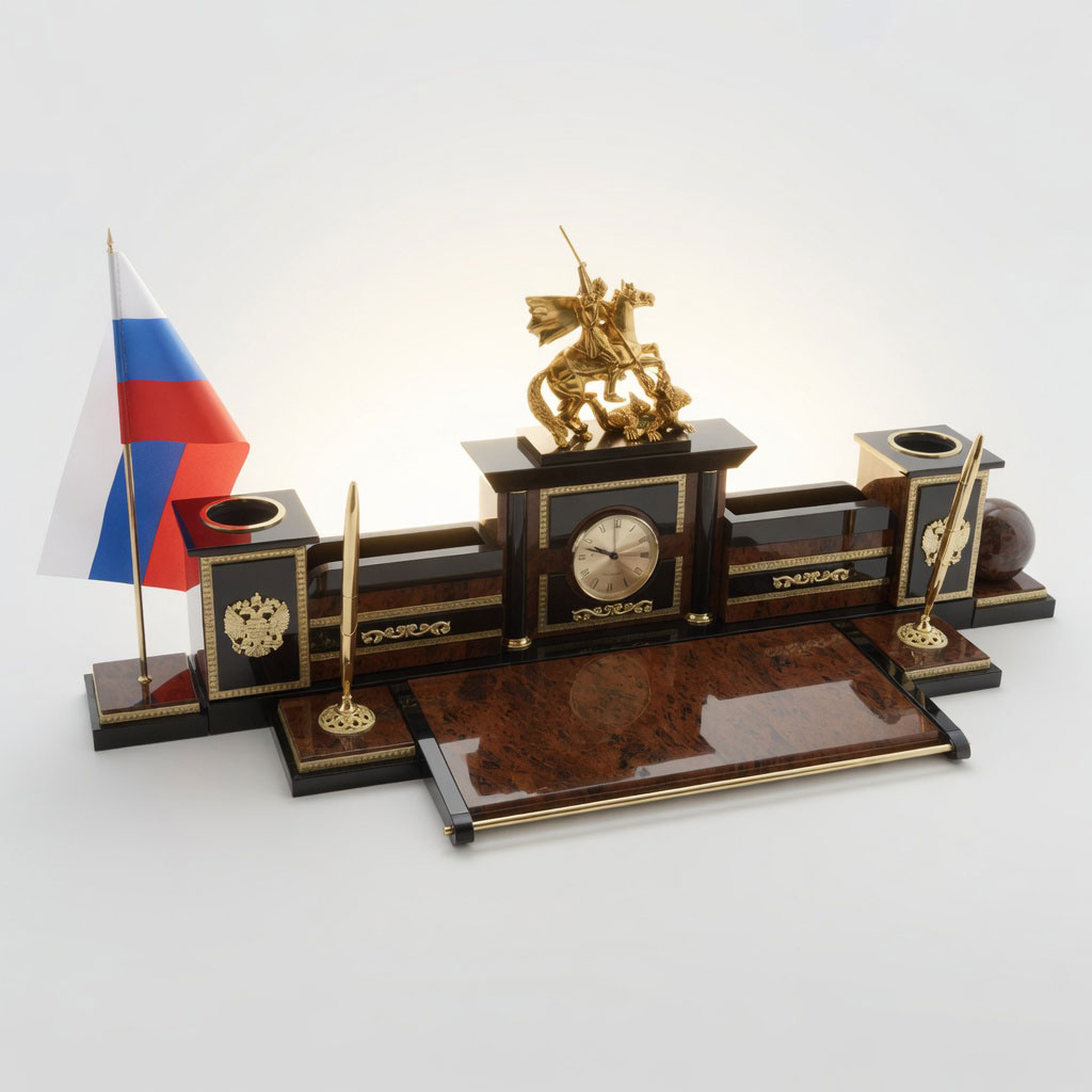 Настольный набор "Георгий Победоносец" из обсидиана - артикул: AR05217 | Мосподарок 