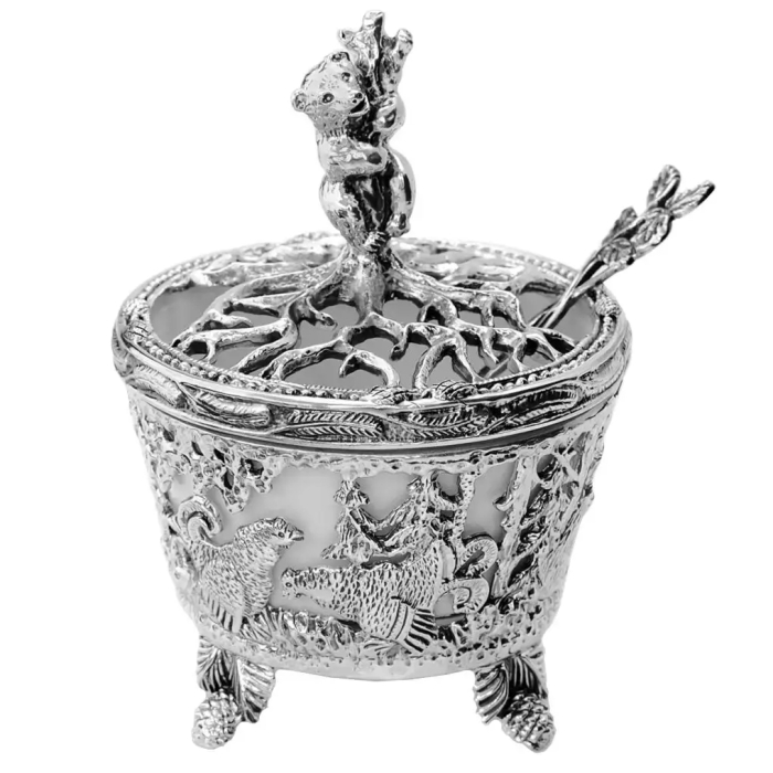 Серебряная солонка "Охотничья-Медведь" с чернением - артикул: AK01422 | Мосподарок 