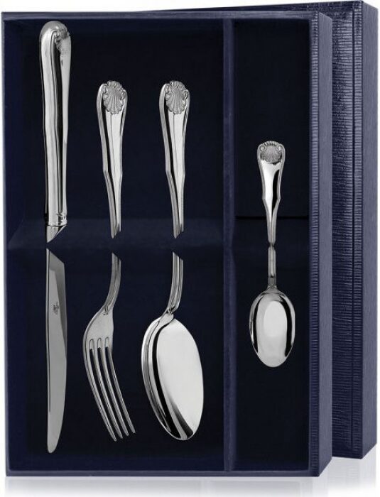 Набор из 4 столовых серебряных приборов "Визит": вилка, ложка, нож, чайная ложка., на 1 персону - артикул: AK01259 - стоимость: 71 200 руб. Набор из 4 столовых серебряных приборов "Визит": вилка, ложка, нож, чайная ложка., на 1 персону - артикул: AK01259 | Мосподарок