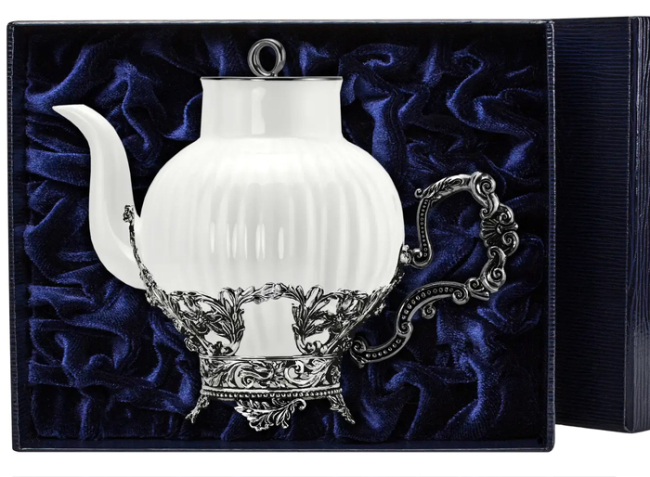 Чайник из серебра и фарфора "Симфония" Чайник из серебра и фарфора "Симфония"