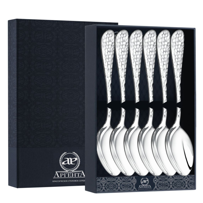 Набор серебряных чайных ложек "Капелька" на 6 персон, ковка - артикул: AK01830 | Мосподарок 