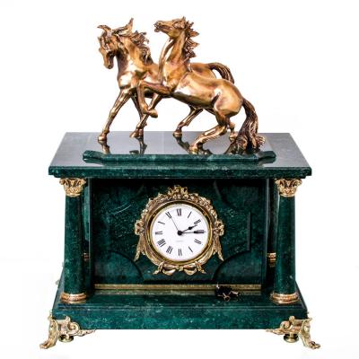 Часы-сейф из зеленого мрамора "Лошади"