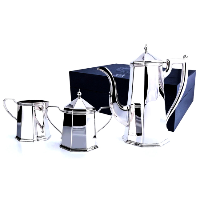 Кофейный сервиз серебряный "Элегант" 3 предмета, на 1 персону, в футляре