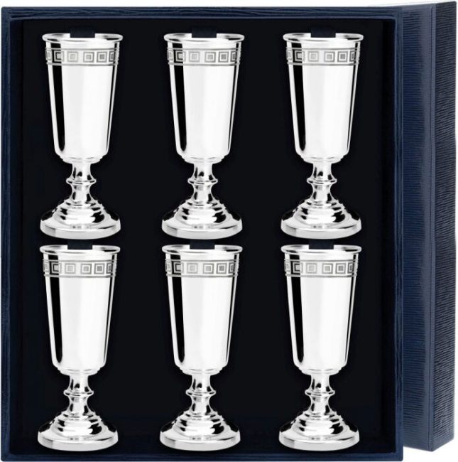 Набор рюмок для водки из серебра "Джентльмен" с рисунком "Квадрат" на 6 персон