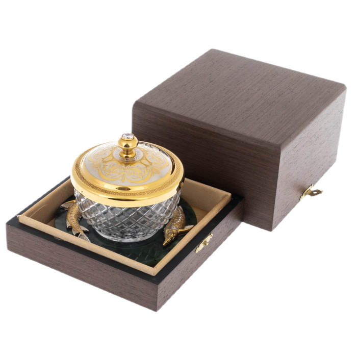 Икорница на подставке из нефрита "Два осетра" Златоуст - артикул: 301301 | Мосподарок 