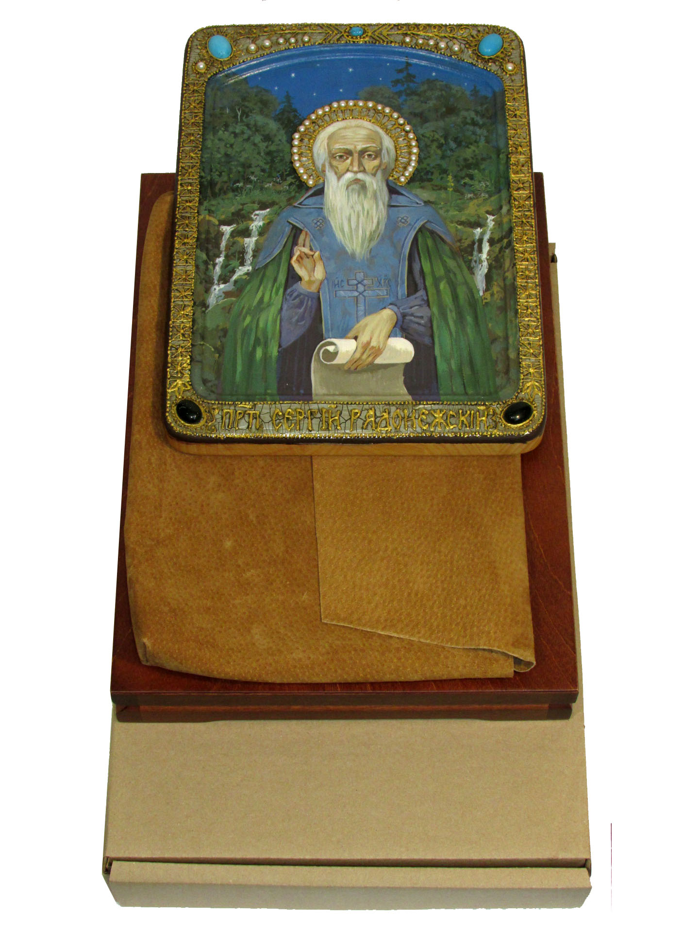 Живописная икона "Преподобный Сергий Радонежский" чудотворец на кипарисе - купить в Москве | Мосподарок 