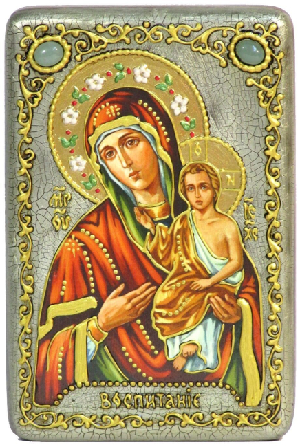 Настольная икона Пресвятой Богородицы "Воспитание" на мореном дубе