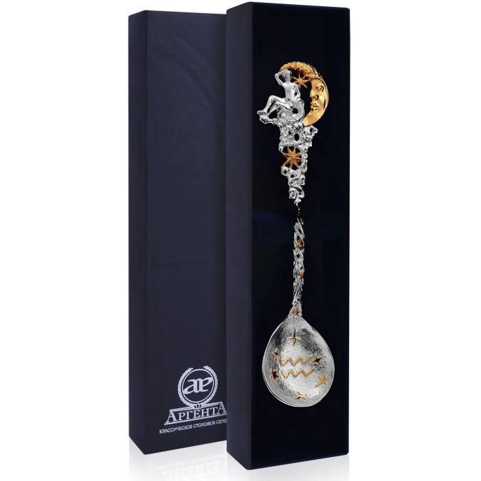 Серебряная чайная ложка "Зодиак - Водолей" с позолотой - артикул: AK01273 - стоимость: 16 000 руб. Серебряная чайная ложка "Зодиак - Водолей" с позолотой - артикул: AK01273 | Мосподарок