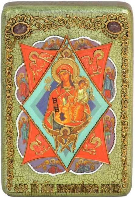 Настольная икона Божией матери "Неопалимая купина" на мореном дубе