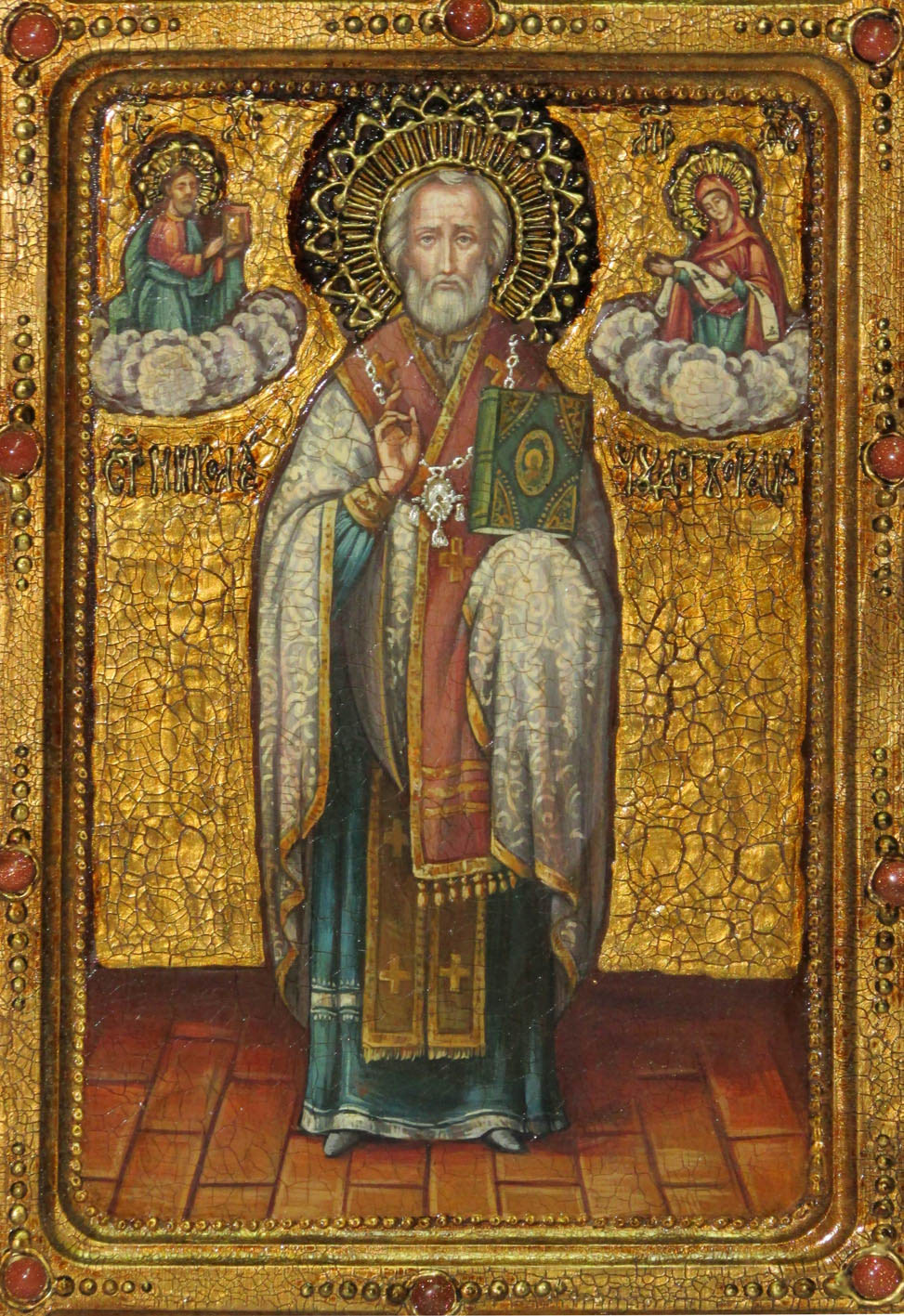 Живописная икона "Святитель Николай, архиепископ Мир Ликийский (Мирликийский)" чудотворец с житийными сценами на кипарисе - купить в Москве | Мосподарок 