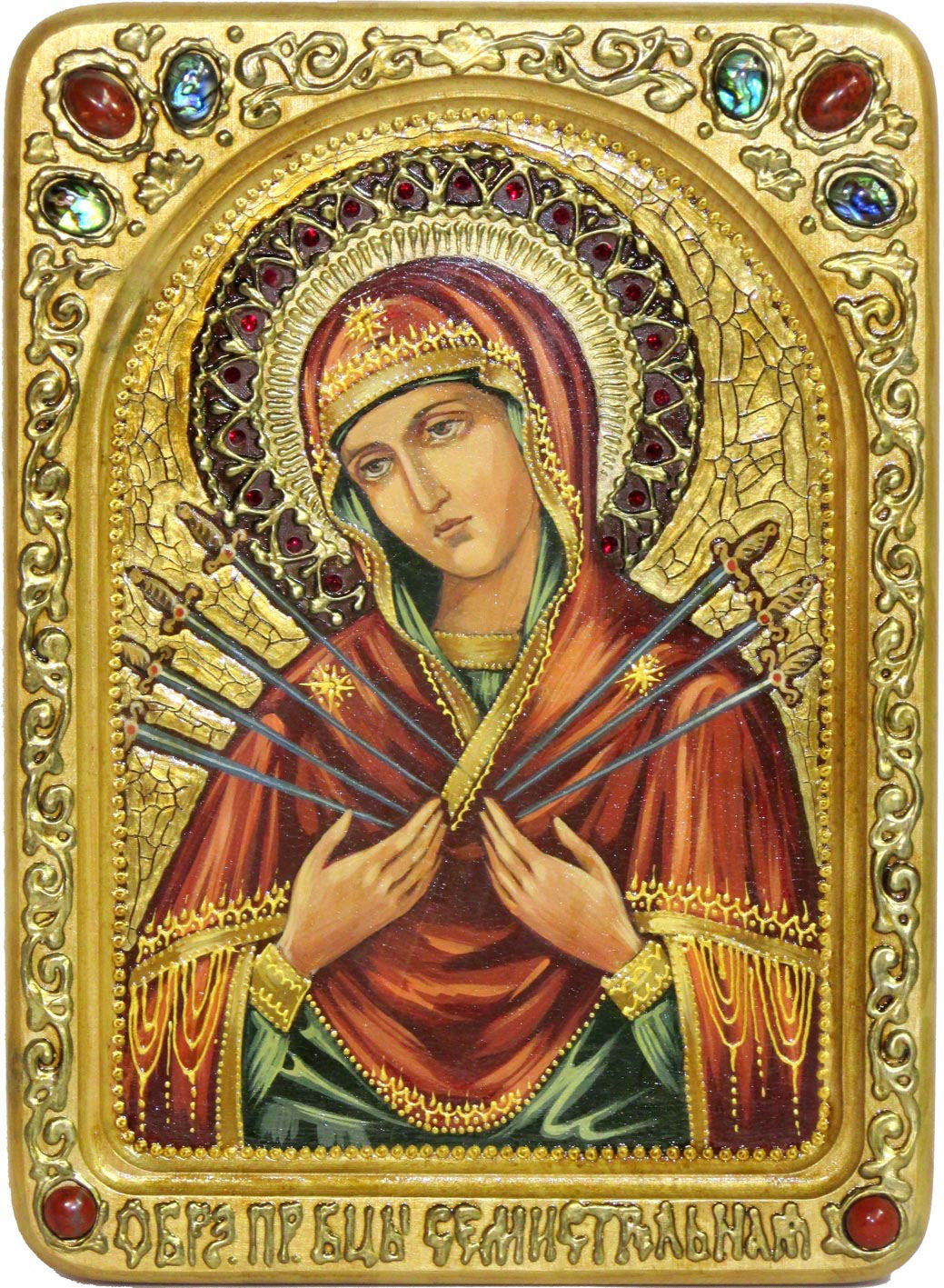 Живописная икона "Образ Божией Матери Семистрельная" на кипарисе - купить в Москве | Мосподарок 