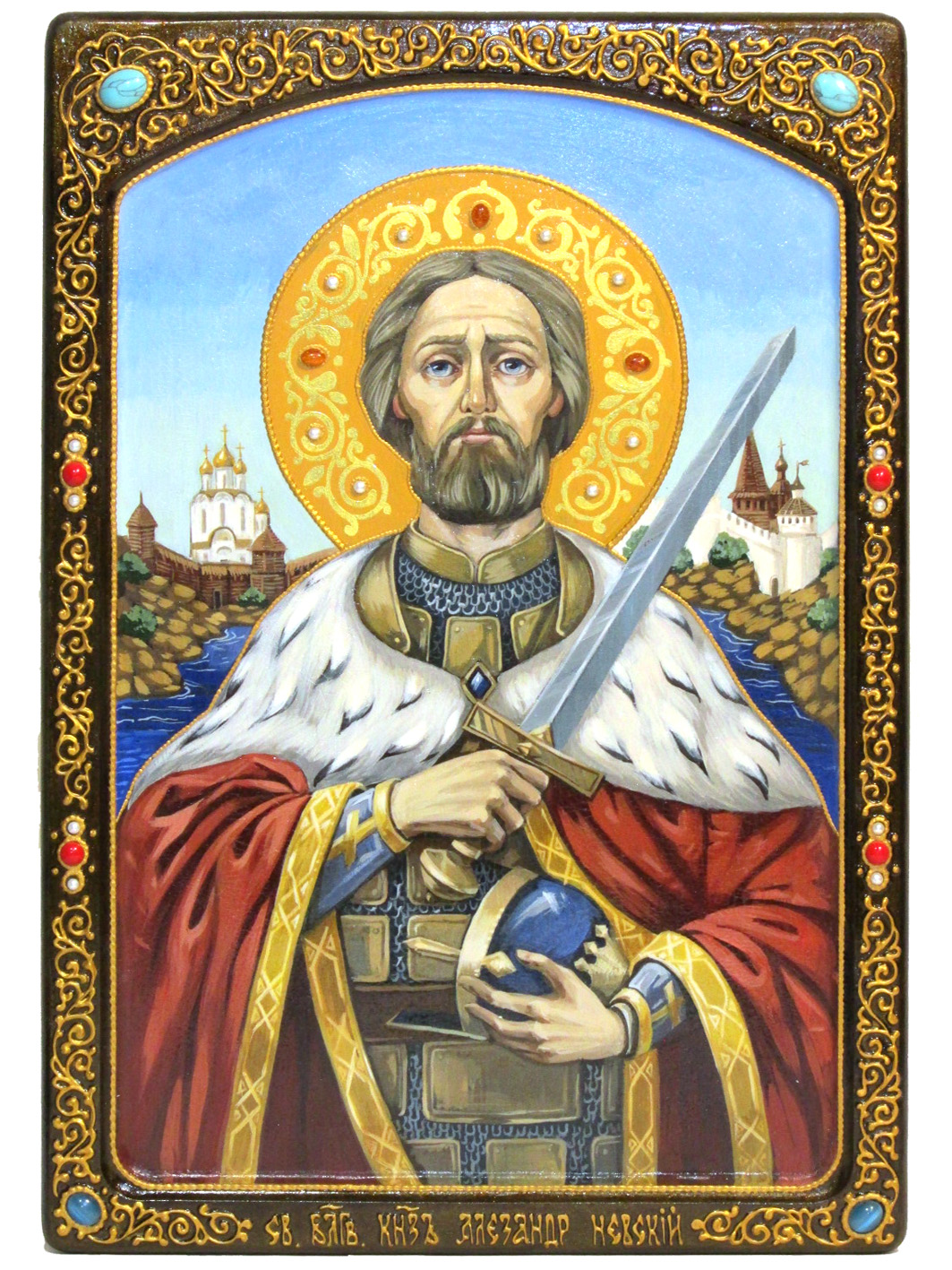 Живописная икона "Святой благоверный князь Александр Невский" на кипарисе в березовом киоте - купить в Москве | Мосподарок 
