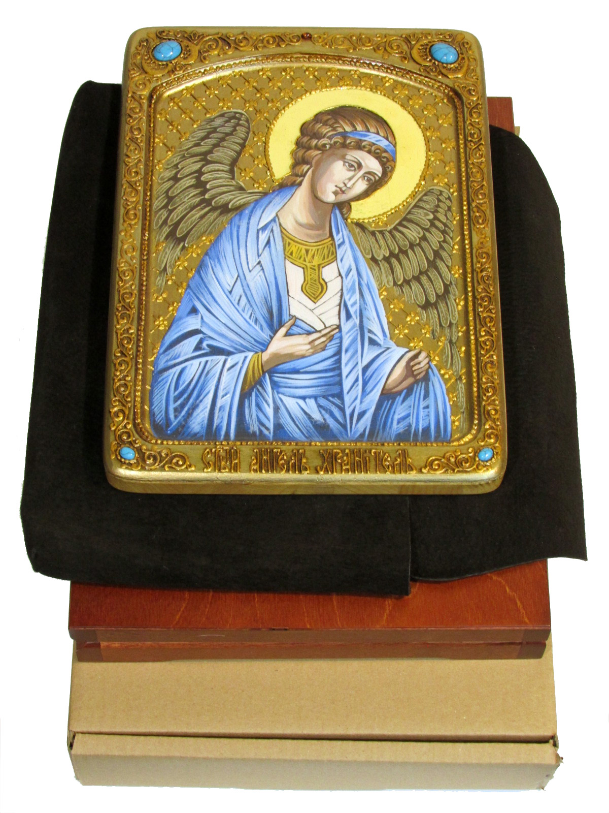 Живописная икона "Ангел Хранитель" на кипарисе в березовом киоте - купить в Москве | Мосподарок 