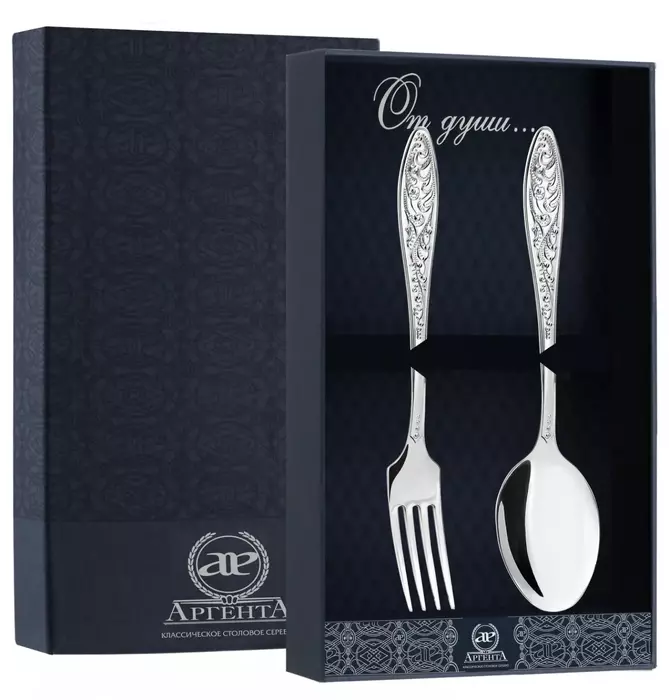 Серебряный столовый набор "Морозко": вилка и ложка - артикул: AK01699 - стоимость: 34 200 руб. Серебряный столовый набор "Морозко": вилка и ложка - артикул: AK01699 | Мосподарок