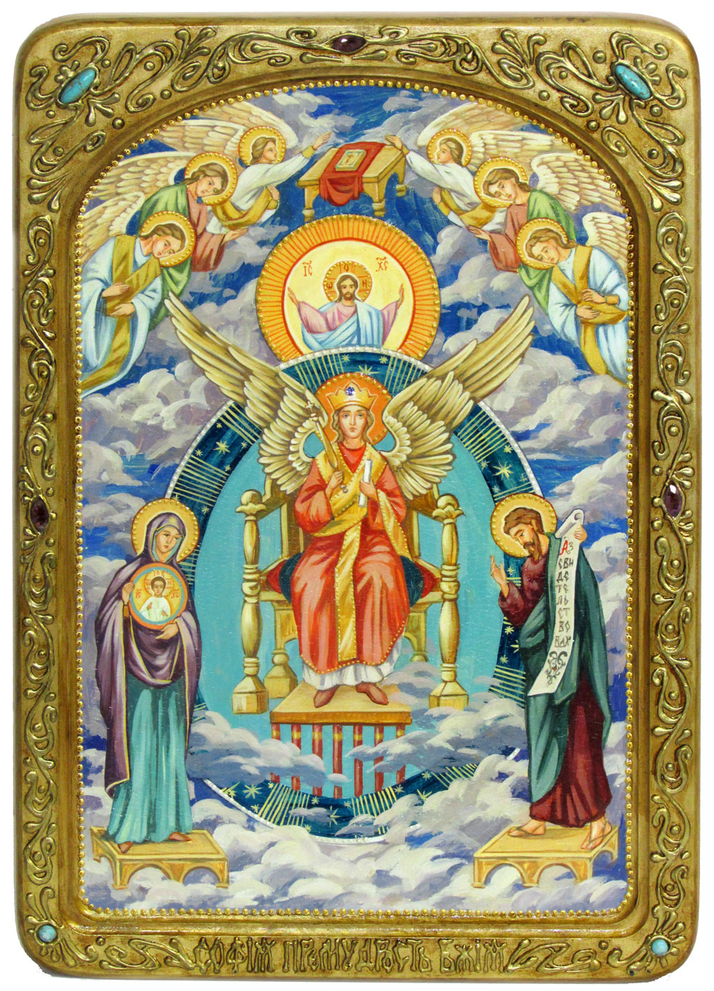 Живописная икона" София - Премудрость Божия (Новгородская)" на кипарисе в березовом киоте - купить в Москве | Мосподарок 