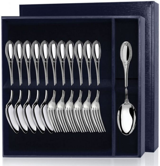 Серебряный десертный набор "Император": вилка и ложка, на 6 персон