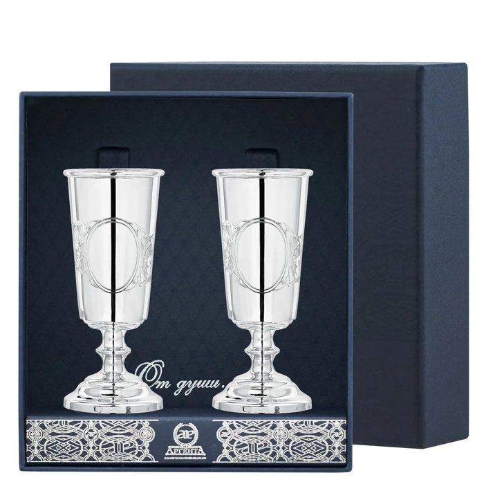 Серебряный набор рюмок "Подарочная" 2 предмета в футляре - артикул: AK01794 | Мосподарок 