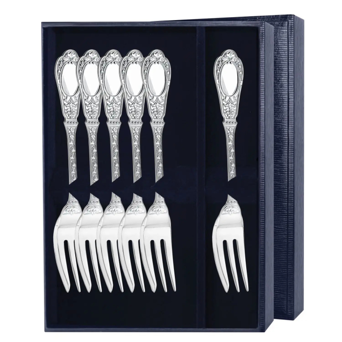 Набор серебряных вилок для торта "Фамильный" на 6 персон - артикул: AK01819 | Мосподарок 