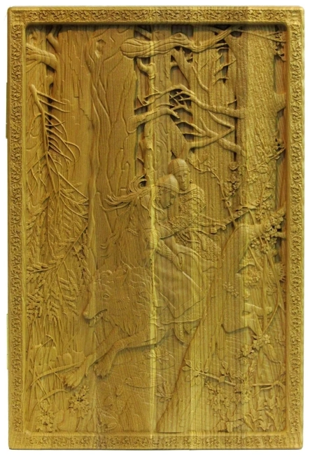 Резные объемные нарды+шашки дорожного размера из массива мореного ясеня "Иван-царевич на Сером Волке"