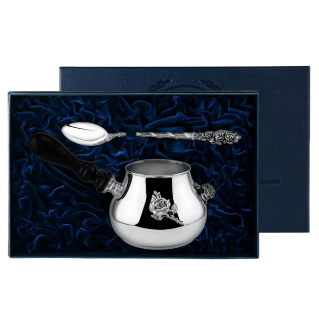Набор для кофе из серебра "Розалия": ложка, турка, на 1 персону