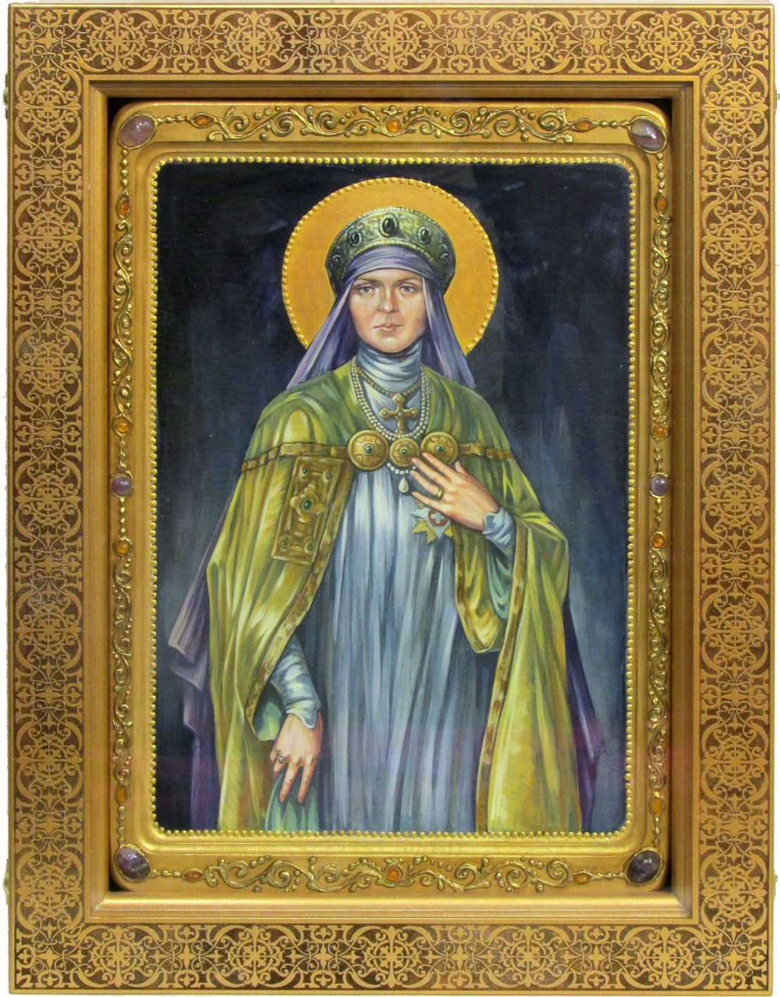 Живописная икона "Святая преподобная Ангелина Сербская" на кипарисе в березовом киоте - купить в Москве | Мосподарок 