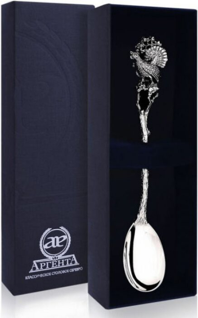 Серебряная чайная ложка "Глухарь" с чернением, на 1 персону Серебряная чайная ложка "Глухарь" с чернением, на 1 персону